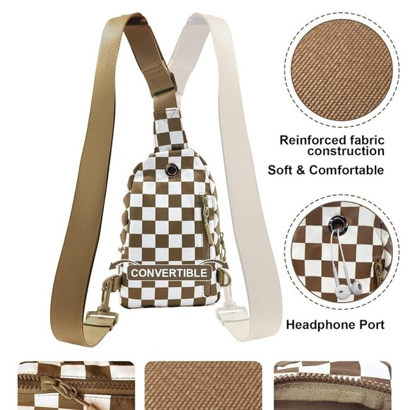 Chic Mocha Brown Checkered Sling Bag for Women - Lightweight and Versatile - Picture 7 of 7